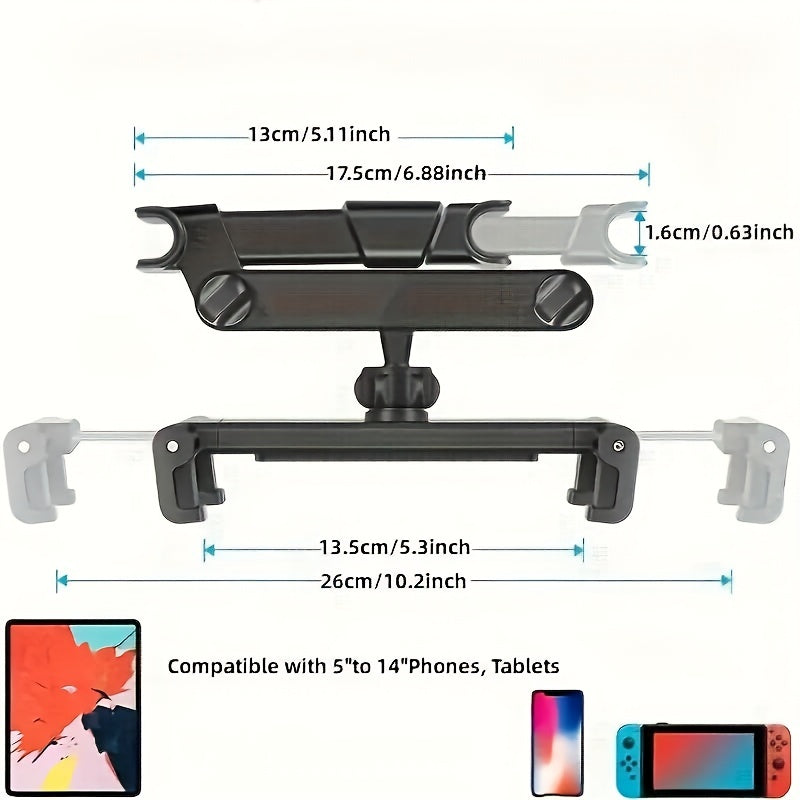 Adjustable Tablet Holder for Car Headrest - Fits 5 to 14 Devices, Secure and Versatile Tablet Stand for Travel