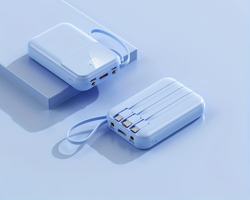 10000mAh Portable Power Bank with Fast Charging and Built-in Cables – Compact Phone Charger with LED Display