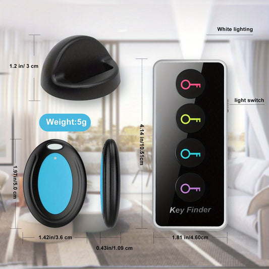 4-in-1 Key Finder with LED Flash and Color-Coded Receivers – Compact Key Locator for Keys, Remotes, and More