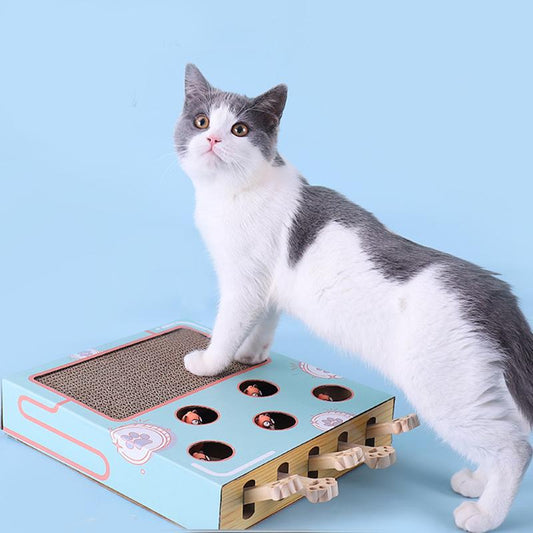 3-in-1 Interactive Cat Playground with Scratching Post, Eco-Friendly Cardboard Design, Space-Saving Toy for Active Play