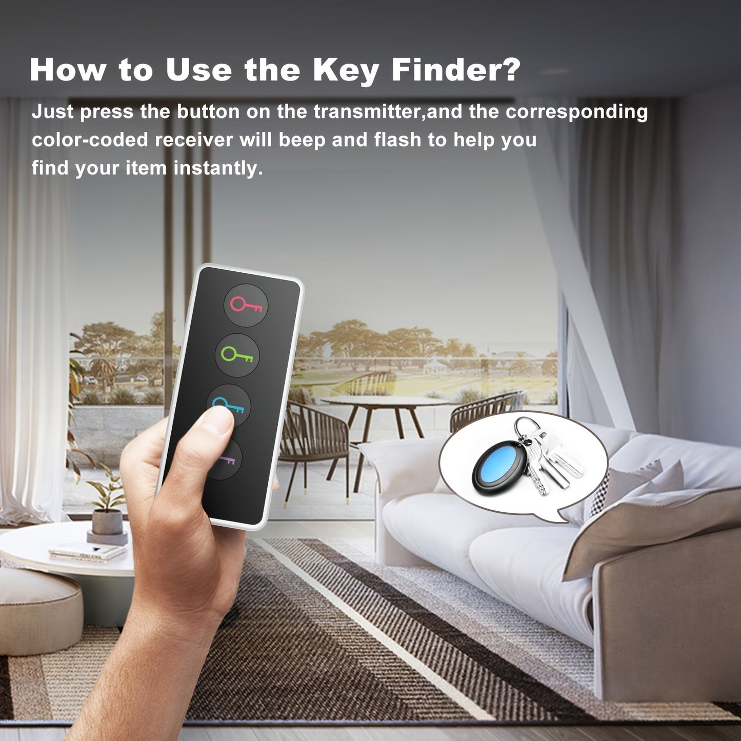 4-in-1 Key Finder with LED Flash and Color-Coded Receivers – Compact Key Locator for Keys, Remotes, and More
