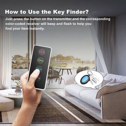 4-in-1 Key Finder with LED Flash and Color-Coded Receivers – Compact Key Locator for Keys, Remotes, and More