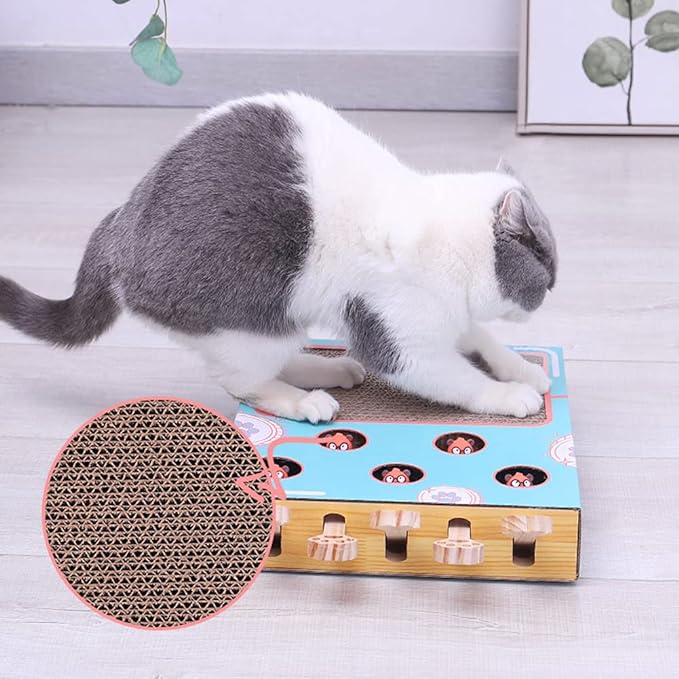 3-in-1 Interactive Cat Playground with Scratching Post, Eco-Friendly Cardboard Design, Space-Saving Toy for Active Play