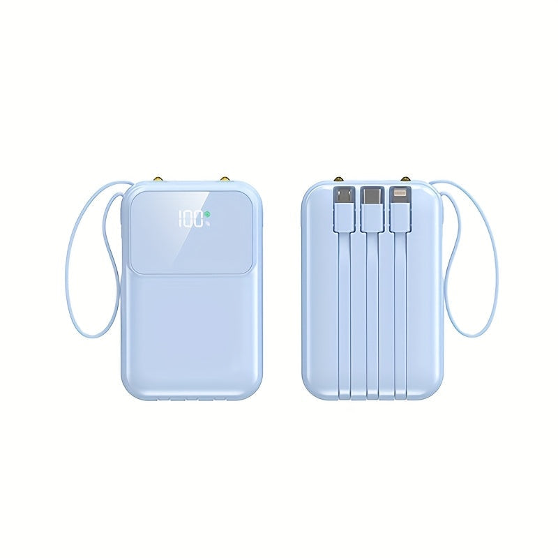 10000mAh Portable Power Bank with Fast Charging and Built-in Cables – Compact Phone Charger with LED Display