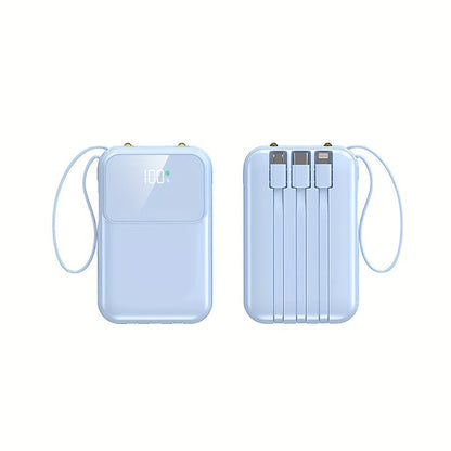 10000mAh Portable Power Bank with Fast Charging and Built-in Cables – Compact Phone Charger with LED Display