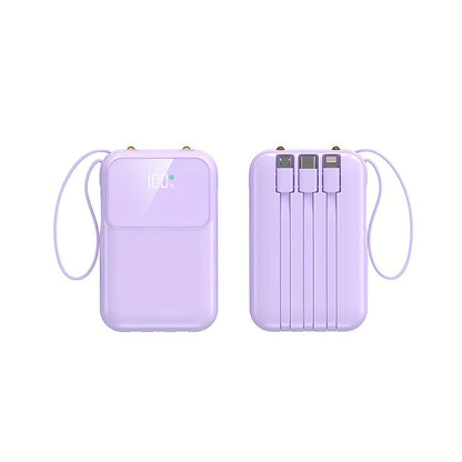 10000mAh Portable Power Bank with Fast Charging and Built-in Cables – Compact Phone Charger with LED Display