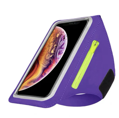Adjustable Running Phone Holder with Earphone Compartment – Fits Arm Sizes 26-42 cm, Compatible with iPhone and Galaxy