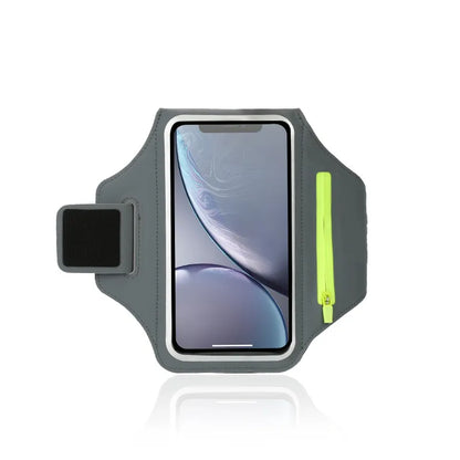 Adjustable Running Phone Holder with Earphone Compartment – Fits Arm Sizes 26-42 cm, Compatible with iPhone and Galaxy