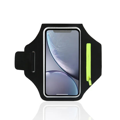 Adjustable Running Phone Holder with Earphone Compartment – Fits Arm Sizes 26-42 cm, Compatible with iPhone and Galaxy