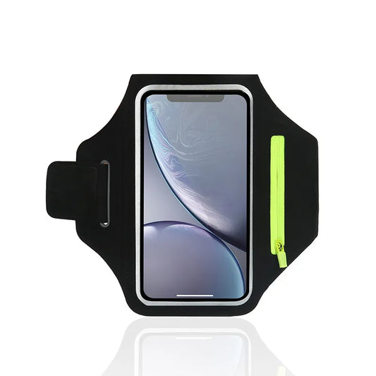 Adjustable Running Phone Holder with Earphone Compartment – Fits Arm Sizes 26-42 cm, Compatible with iPhone and Galaxy