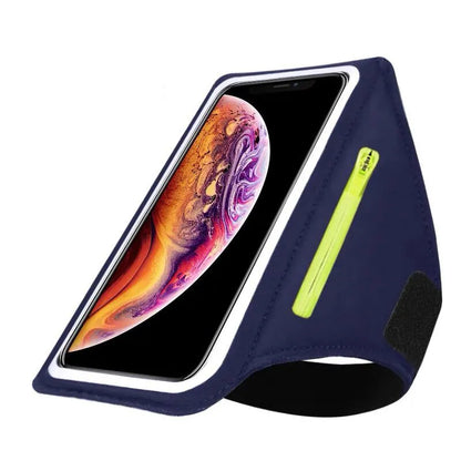 Adjustable Running Phone Holder with Earphone Compartment – Fits Arm Sizes 26-42 cm, Compatible with iPhone and Galaxy