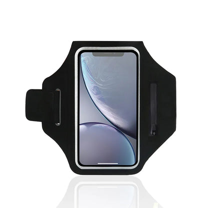 Adjustable Running Phone Holder with Earphone Compartment – Fits Arm Sizes 26-42 cm, Compatible with iPhone and Galaxy