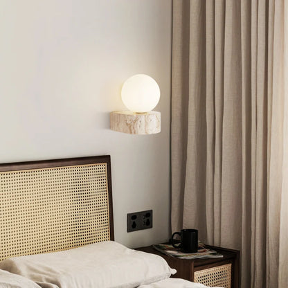 GlobeBeam – Modern Wall Lamp Made from Glass and Travertine