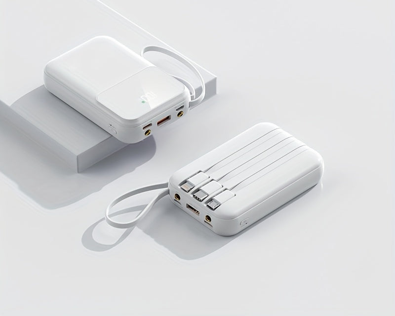 10000mAh Portable Power Bank with Fast Charging and Built-in Cables – Compact Phone Charger with LED Display
