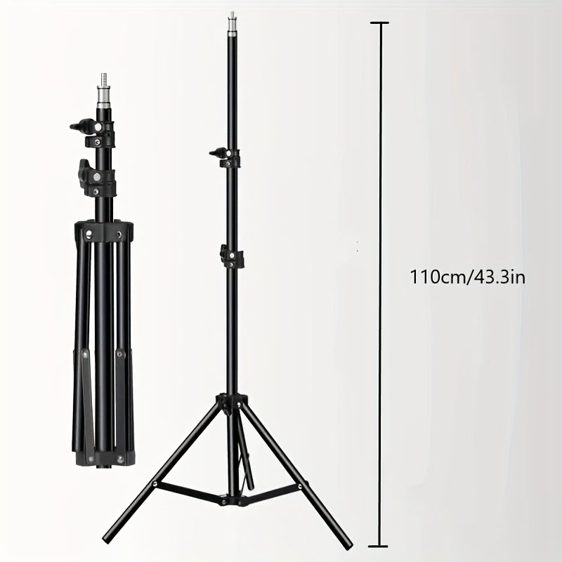 Adjustable LED Light Stand for Photography and Video – 1.1m Height, Sturdy Aluminum Tripod with Lamp